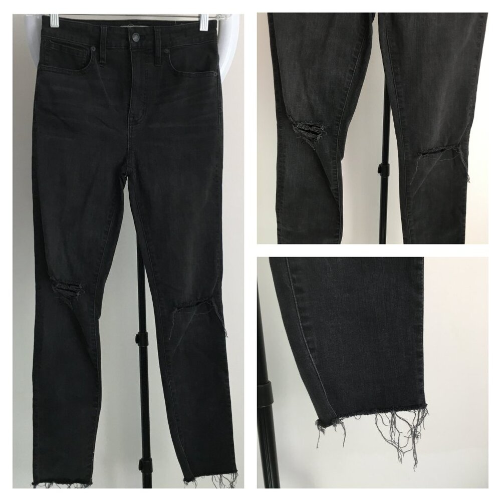 MADEWELL 5 Pocket Black Wash Curvy High Rise Raw Hem Distressed Skinny Jeans